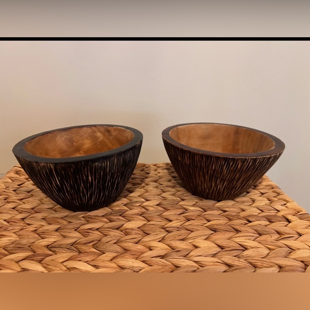 Set of Two Carved Wooden Bowls